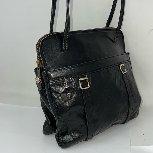 Dofan of France Vintage Soft Black Leather  Zip Top Shoulder Bag - Picture 1 of 10